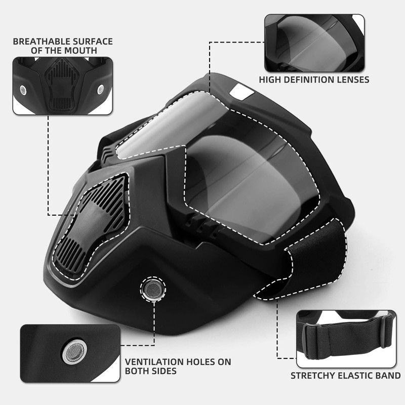 Mask with Detachable Goggles for Riding and Cutting, Anti-Ultraviolet Radiation,
