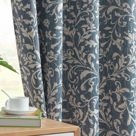 jinchan 80% Blackout Curtains for Living Room, Farmhouse Drapes with Scroll Floral Patterned for Bedroom, Grommet Top Thermal Insulated Curtains, Vintage Country Drapes 84 inch Length 2 Panels Blue