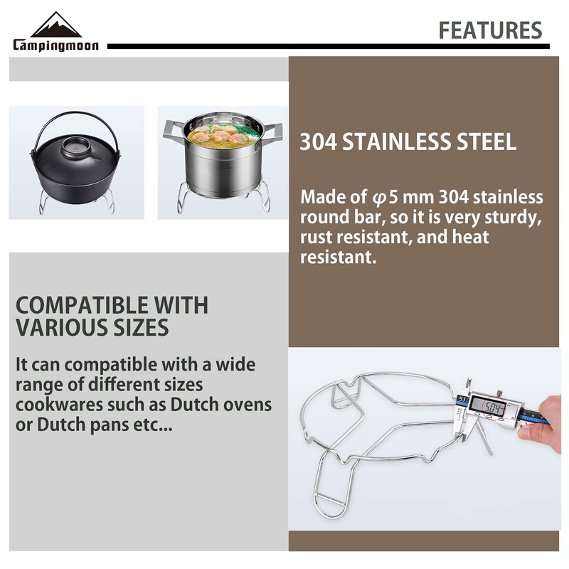 CAMPINGMOON Camping Campfire Trivet Cooking Stand Open Fire Tripod MS-69