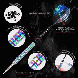 Formula Sports 90% Tungsten Steel Tip Darts Set - Professional Darts Metal Tip Set Available in 21g/22g/23g/24g, with Aluminum Shafts, Tungsten Barrels, Extra Flights, Sharpener, Carrying Case