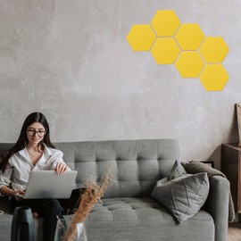 VALICLUD 12pcs Hexagon Felt Board Tiles Felt Pin Board Notice Memo Bulletin Boards Photo Message Display Board for Home Office Classroom Wall Decor Yellow