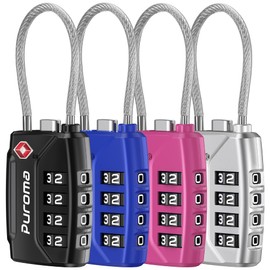 Puroma TSA Approved Luggage Lock, Multicolor 4 Digit Combination Travel Locks Resettable Code Lock with Zinc Alloy Body for Suitcase, Backpack, Bag, Gym Locker (Black,Blue,Silver,Red-Violet)