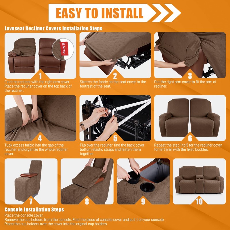 VANSOFY Recliner Loveseat Cover with Middle Console Stretch Reclining Sofa