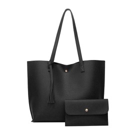 Tibapla Handbag Women's Large Women's Handbag Shopper Large Shoulder Bag PU Leather Large Capacity Laptop Carry Bag Women's Shoulder Bag for Work, School, Shopping with a Women's Purse, black