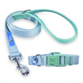 The Dodo All Nylon Blue and Green Collar and Leash Set - Medium; Matching Cute Leash and Collar Set, Waterproof Dog Leash and Collar Set, Perfect for Beach Day or Trips to The Lake