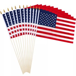 Anley 12 Pack USA Stick Flag 18" x 12" Handheld American Grave Marker Flags - 30" Pole