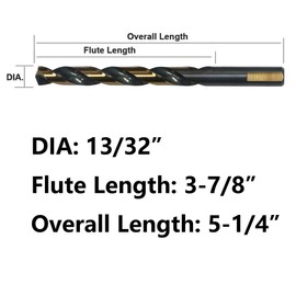 VALYRIANTOOL 6PCS 13/32" HSS Black Gold Twist Drill Bits Set, 135 Degree Split Point, Jobber Metal Drill Bit, General Purpose for Use in Mild Steel, Copper, Aluminum, Zinc Alloy, Wood, and Plastic