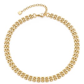 Leonardo Jewels Milanese 023052 Stainless Steel Necklace, Gold Statement Chain, 40-47 cm Length, Brickwork Necklace, Women's Jewellery, Stainless Steel, No Gemstone