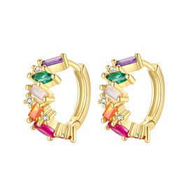 BIZK Hoop Earrings for Women Earrings Small Huggie Hypoallergenic Gold Silver with Zirconia Earrings for Women Girlfriend Mum Girls, Yellow Gold
