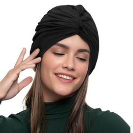 Women Swimming Cap Elastic Cloth Fabric Swim Shower Cap Non-Waterproof Pool Beach Surfing Bathing Beanie Hat Knotted Turban Chemo Night Sleep Hat Headwear Head Wrap for Long Short Hair Ears Protection