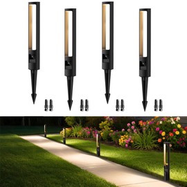 MEIKEE 5W Low Voltage Pathway Lights, 2700K 250LM LED Landscape Lighting, Auto On/Off, 12-24V, Aluminum Waterproof Outdoor Path Lights with Connectors for Garden Walkway Yard 4 Pack