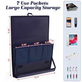 Retyion Bedside Storage Organizer with Power Strip Holder and Adjustable Straps Bed Hanging Bag for Home Bunk Bed Dorm Sofa (Navy Blue)