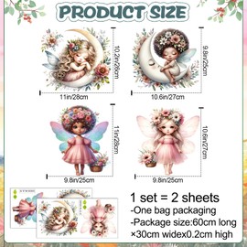 DRWSSR 2 Sheets Removable Cute Pink Butterfly Girl Wall Decals DIY Flower Fairy Wall Decals Vinyl Flower Moon Princess Room Wall Art for Girls Baby Nursery Bedroom Bathroom Classroom Decoration