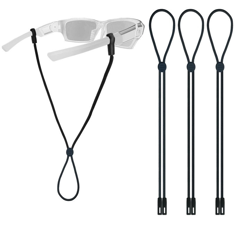 Favanty Non-Slip Glasses Strap, Side-Clip Adjustable, 3PCS Black