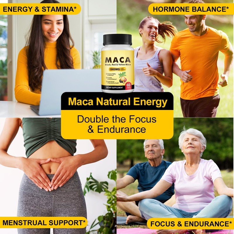 Organic Maca Root Black, Red, Yellow 1900 MG per Serving