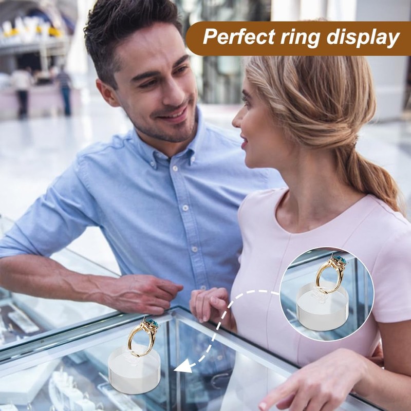 AHANDMAKER 2Pcs Acrylic Ring Display Holder, Flat Round Clear Ring