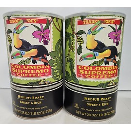 Trader Joe Columbia Supremo Coffee Medium Roast Whole Bean Coffee 28oz 794g (Two Rolls)