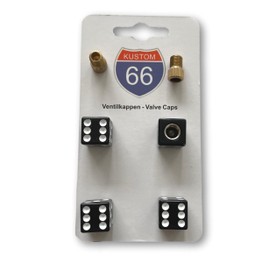 Set of 4 Valve Caps + 2 Bicycle Adapters - Cube Black - Suitable for Any Car, Motorcycle and Bicycle