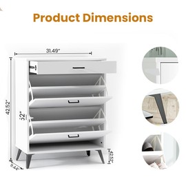 AWQM Shoe Storage Cabinet for Entryway, Free Standing Shoe Organizer with 2 Flip Drawers,Hidden Shoe Rack Storage Organizer for Doorway Hallway (White)