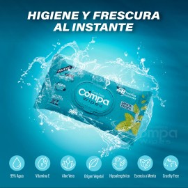 Compa Wipes Toallitas Húmedas para Adulto, 100% Seguras para Desechar por el Inodoro NO Obstruyen el Drenaje, Enriquecidas con Aloe y Vitamina, Paquete de 6, 288 Toallitas Tamaño Extra Grande
