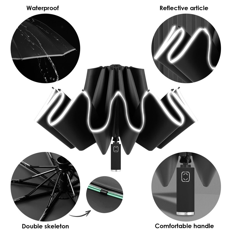 Sykrawki Windproof Inverted Umbrella with 10 Ribs, Automatic Open/Close, Compact,