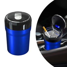 SHMZK Car Ashtray with Lid, Detachable Smokeless Cylinder Cup Holder Ashtray with LED Light, Portable Vehicle Ashtray Smell Proof Trash Can for Car Home Office, Car Accessories (Blue, Large)