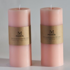 MOZEAL 4" x 10" Extra-Large Pearl Blush Pillar Candles (Set of 2), Unscented, Dripless, Smokeless, Long Clean-Burning, Tall 10 inch Large Pearl Blush Pillar Candles for Weddings and Mother's Day Decor