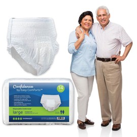 Confidence Absorbent Underwear for Seniors, Perfect for Day or Overnight use, Safe for Sensitive Skin, Cotton Liner, Discreet Protection for Men and Women, Size Lg, 14 Count Pkg by Easy Comforts