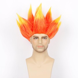 Askuang Askuang Mens Short Ombre Orange Wig Short Spiky Wig for Men Flame Costume Dress Up Fancy Party Fire Costume Wig