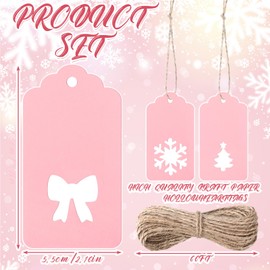 Civaner 120 Pcs Christmas Pink Gift Tags with String Pink Name Hanging Paper Tag with Hollow Bow Xmas Tree Snowflake 2.2 x 3.7 in Gift Wrapping Label Bulk for Xmas Holiday Winter DIY Craft Party Favor