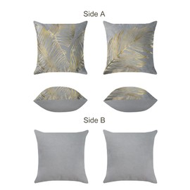 Bonhause Set of 2 Cushion Covers, Golden Leaves, 50 x 50 cm, Velvet Soft Grey Decorative Cushion Cover, Gold Foil Print, Decorative Cushion Covers for Sofa, Bedroom, Living Room, Home Decoration