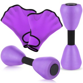 Seenelling Water Aerobics Set for Aquatic Exercise 1 Pair Neoprene Swimming Glove 2 Pcs Foam Aquatic Dumbbells Water Weights Equipment Pool Resistance Fitness Equipment for Training Workouts (Purple)