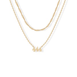 PAVOI PAVOI 14K Yellow Gold Plated Angel Number Pendant Layering Necklace for Women | 444 Lucky Numerology Singapore Chain Necklace