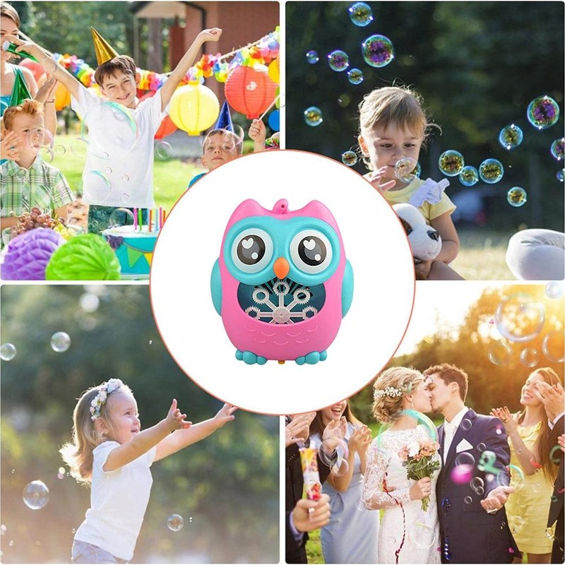 Bubble Machine for Kids Cartoon Owl 8 Holes Automatic Bubble