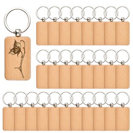 OTYMIOW 30PCS Wooden Keychain Blanks Unfinished Wood Keychain Blanksd Key Ring Key Tag Wood Engraving Blank Wooden Keychains Wood Blanks Key Chain Bulk for DIY Crafts Accessories (Rectangle)
