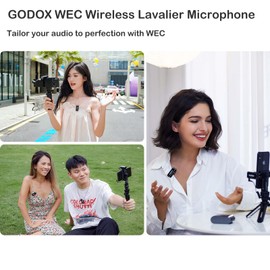GODOX WEC Wireless Lavalier Microphone 200m Wireless Range 12g Lavalier Lapel Mic Recording Noise Cancellation Compact 2.4GHz Wireless Lapel Mic for Cameras Live Streaming Computer TikTok