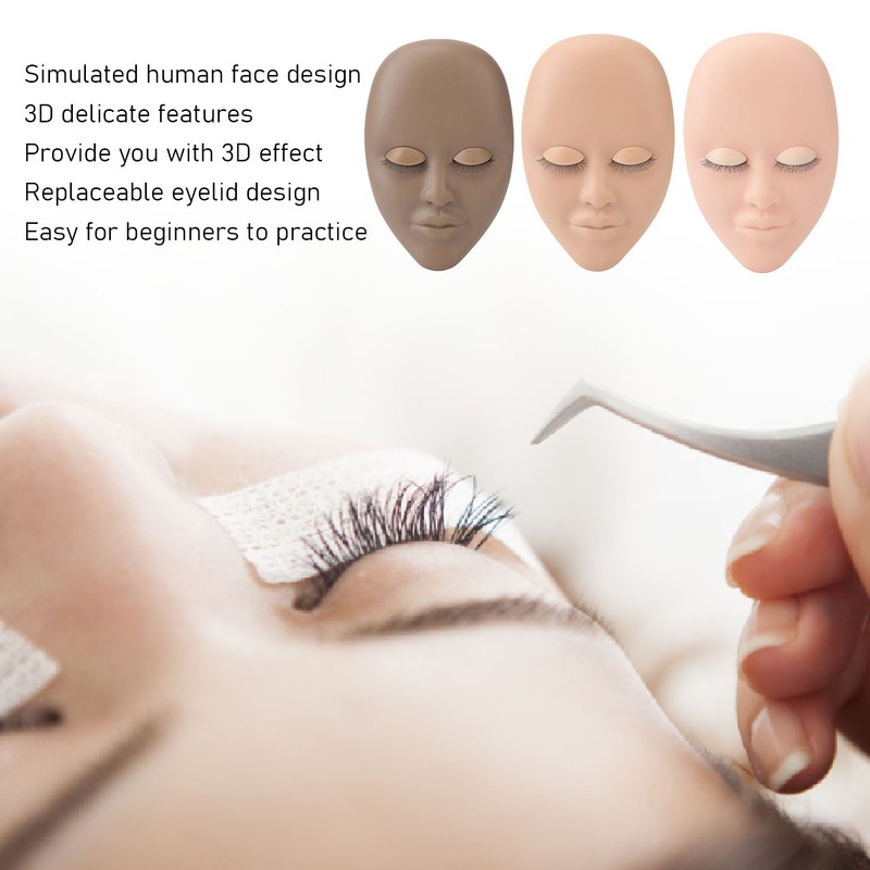 3pcs Lash Mannequin Head Double Layers Realistic Training 3D Rubber