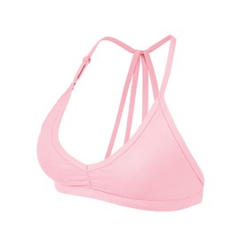 YEOREO - Sujetadores deportivos de entrenamiento para mujer, con tirantes acolchados y espalda abierta, brasier de gimnasio ligero de impacto cruzado para yoga, Rosa bebé, L