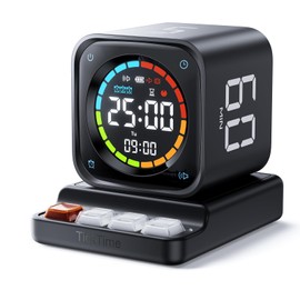 Ticktime TK3 Pomodoro Timer Cube, Desk Productivity Timer with 5/10/30/60 Min Presets, Custom Countdown, Stopwatch, Clock, 3 Alarm, Silent, Vibrate & Sound Alert, for Task, ADHD, Study, Kitchen, Black