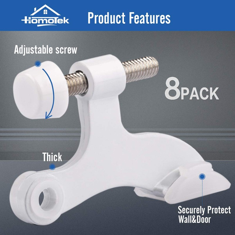 HOMOTEK 8 Pack Hinge Pin White Door Stopper,Adjustable Deluxe Heavy