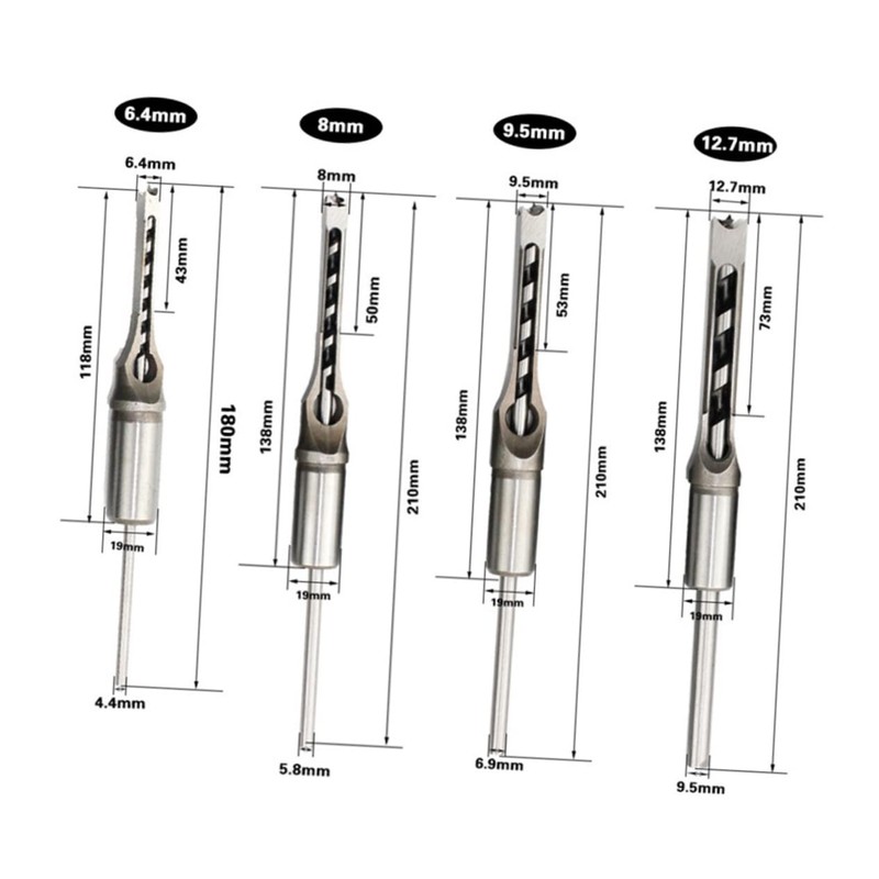 jojofuny 4pcs Mortise Drill Bit for Woodworking Square Hole Drill