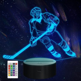 CooPark Ice Hockey Gift, 3D Ice Hockey Night Light for Children with Remote Control, 16 Colours, Changing Dimmable Function, Sports Theme, Bedroom Decor, Cool Lamp for Children