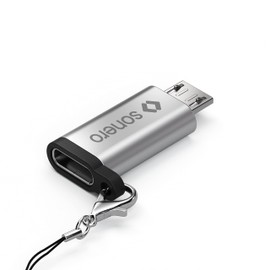 Sonero Micro USB auf USB-C Adapter, kompatibel mit Apple Geräten, OTG Unterstützung, Perfekt für e-Bikes geeignet, inkl. Schlaufe/Karabiner, Aluminium Gehäuse, Silber