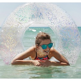RosyFate Swimming Ring, Transparent Swimming Ring, Glitter, Adult Swimming Ring, Inflatable Swimming Ring, Swimming in Summer, Beach, Pool Toy (Sequins - Silver)