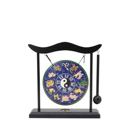 Owlgift Chinese Feng Shui Gong with Zodiac, Bagua & Tai Chi - Laser Engraved Copper Gong on Wooden Stand - 7.9” Spiritual Decor for Good Fortune & Protection for Home, Meditation & Energy Clearing