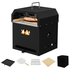 ORALNER Pizza Oven Outdoor, 4-in-1 Wood Fired Pizza Oven and Grill Combo W/ 12" Pizza Stone, Pizza Peel, Water-Proof Cover & Grill Grate, Portable Fire Pit Backyard Pizza Maker for Party, Camping