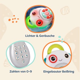 B. toys Educational Toy Remote Control with Light, Music and Teether - Sensory Toy Baby with Numbers Learning in English from 6 Months