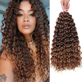 QRHSUKA Curly Crochet Hair GoGo Curl Crochet hair for Women Deep Wave Braiding hair,Synthetic Bohemian Crochet Braid Water Wave Crochet hair Extensions (18 inch(Pack of 6), T33/27)