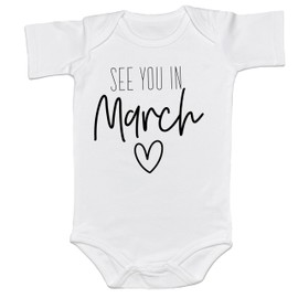 Baby Announcement See You In September Bodysuit Pregnancy Reveal Infant Shower Gift Coming Soon One-piece Romper (0-6 Months, March-Short Sleeve Romper)