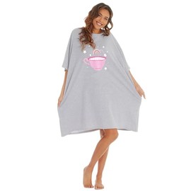 Nikaro Ladies/Girls Oversized 100% Pure Cotton Graphic Slumber Party Sleep T Shirt NightShirt (One Size) Grey